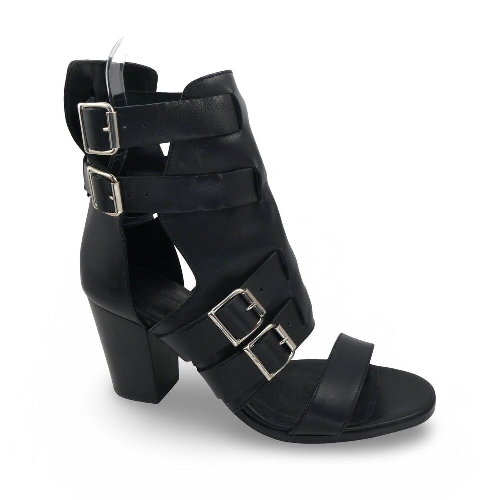The Kooples Women's US 8.5 Black Leather Strappy Buckle Heeled Sandals EU 39